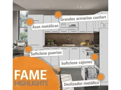 Cocina para solteros oro potencia roble/blanco 140x46x81.6 fame-line