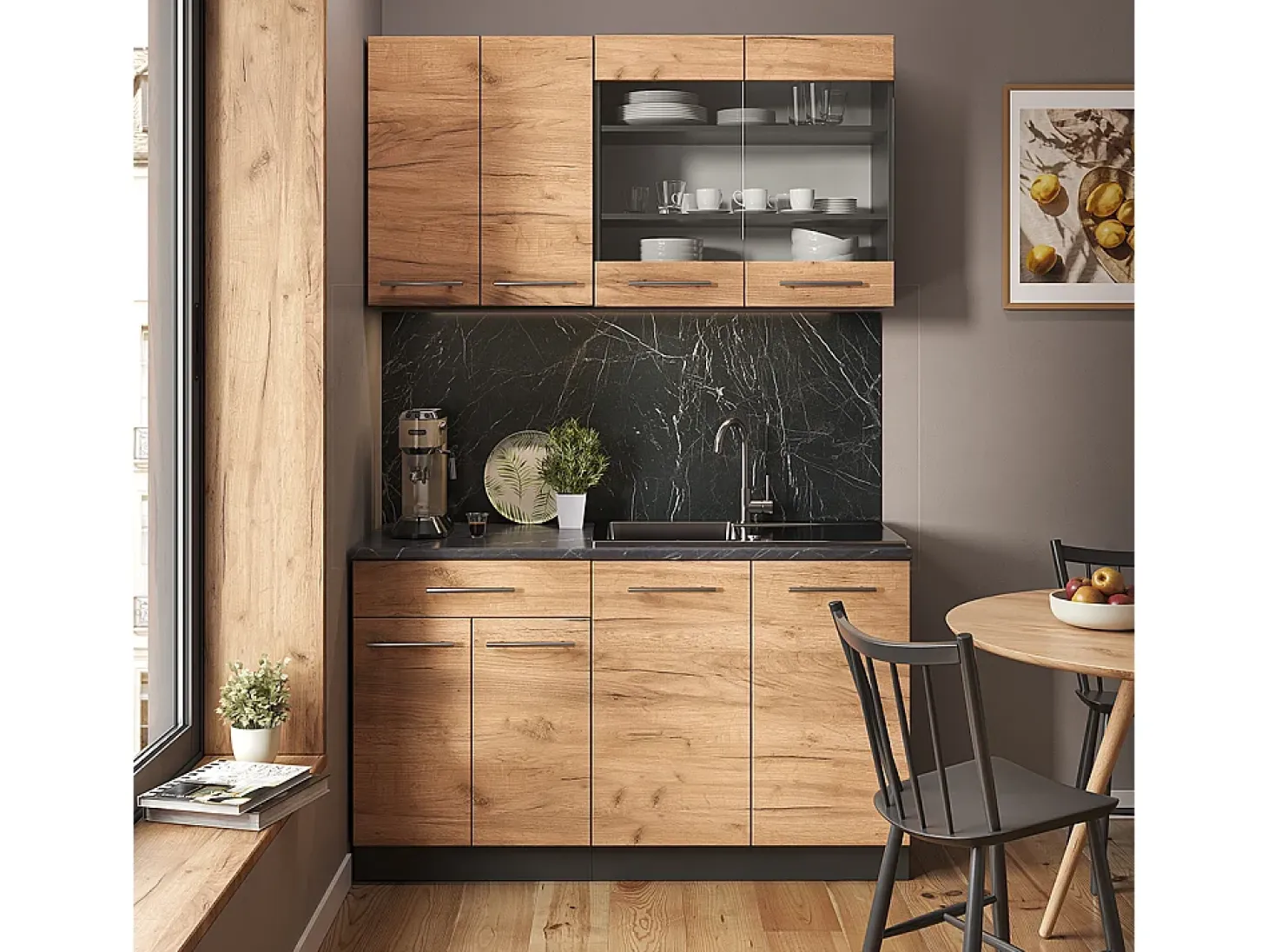 Cocina para solteros oro power roble/antracita 140x60x81.6 fame-line