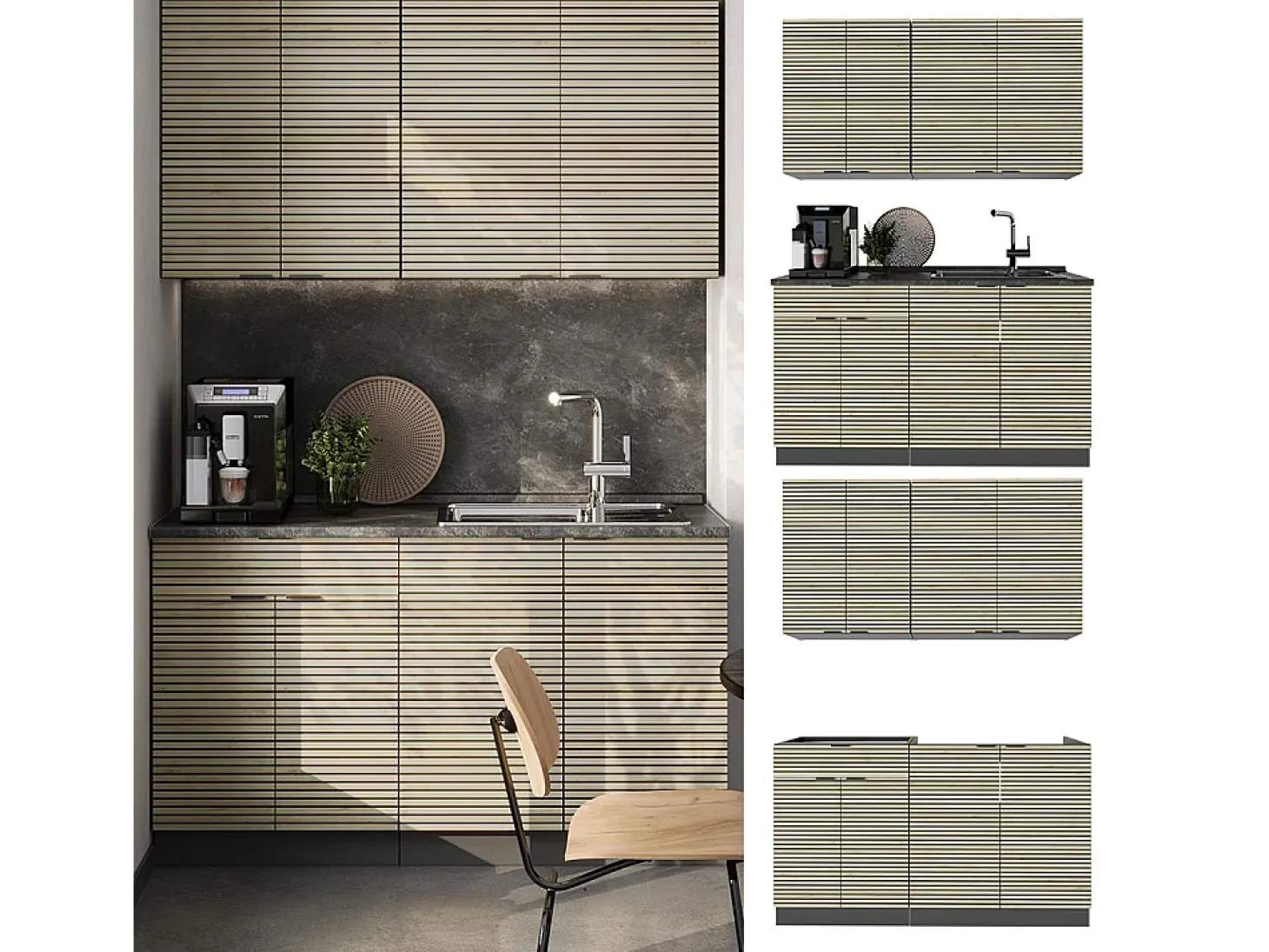 Cocina para solteros panel de roble/antracita 140x46x81.6 fame-line