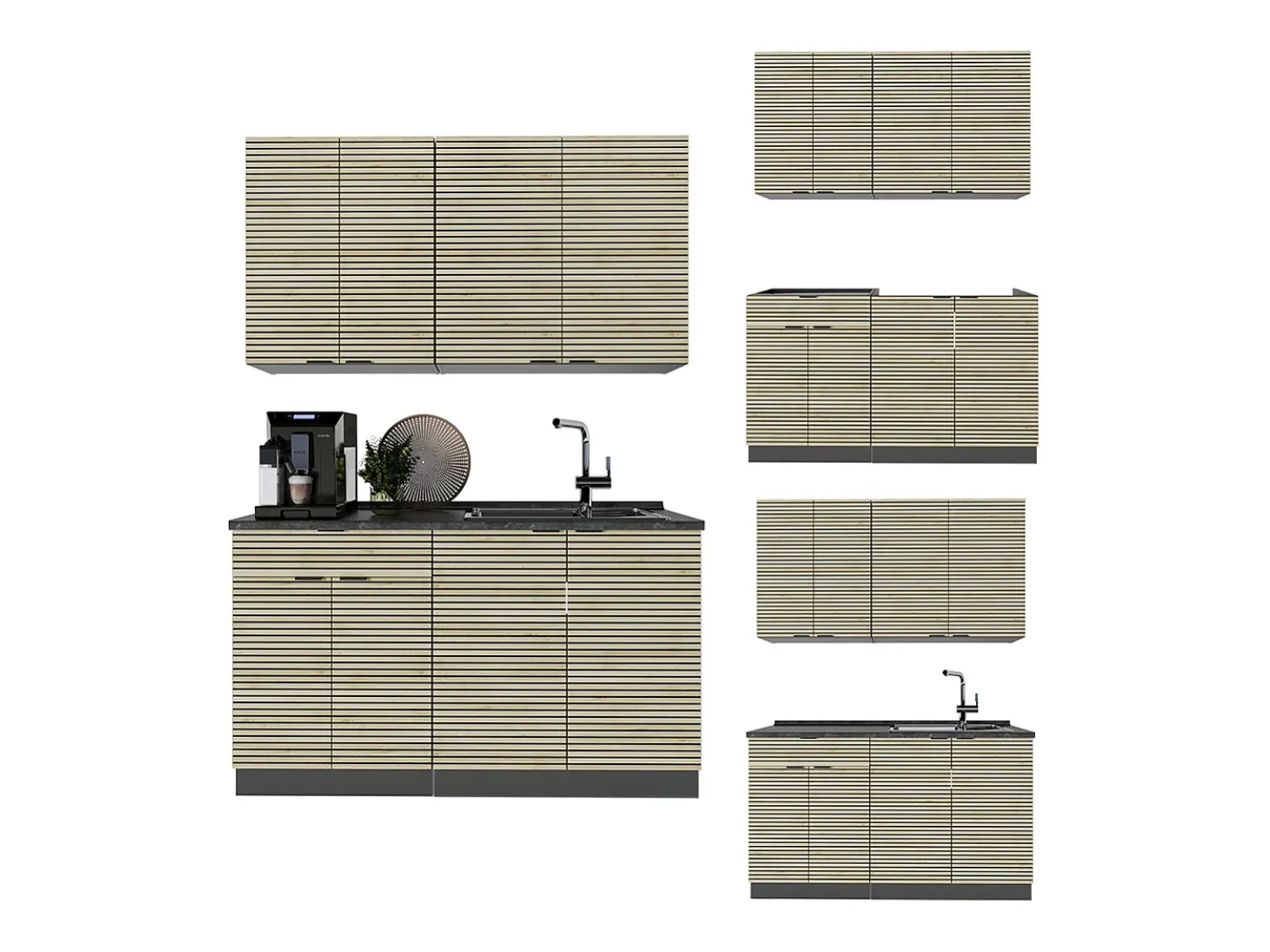 Cocina para solteros panel de roble/antracita 140x46x81.6 fame-line