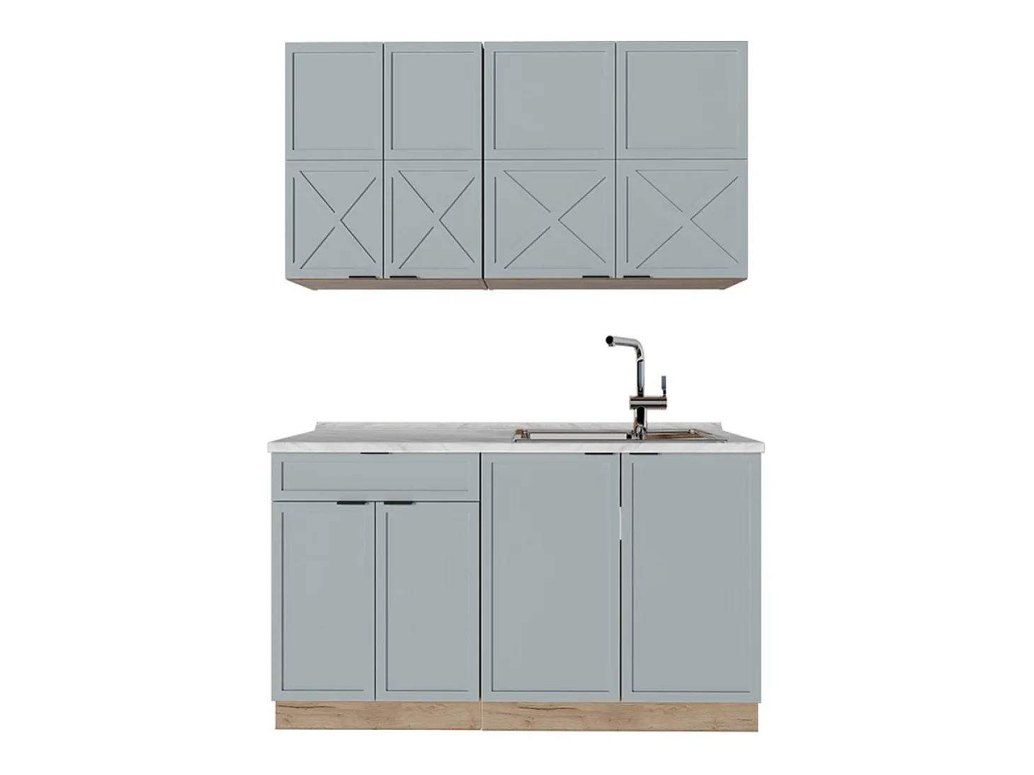 Cocina para solteros roble azul claro/gris dorado 140x60x81.6 fame-line