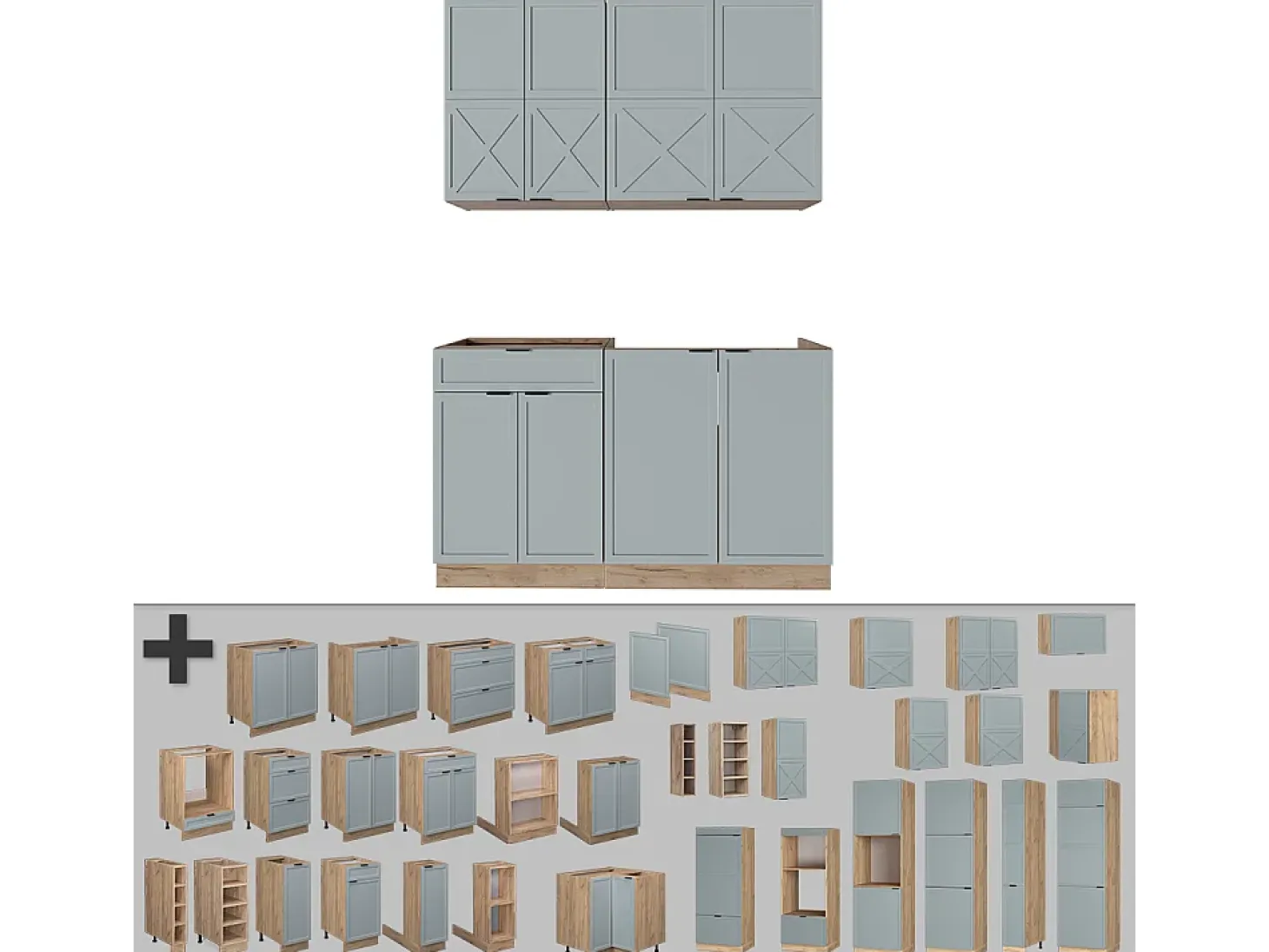 Cocina para solteros roble azul claro/gris dorado 140x60x81.6 fame-line