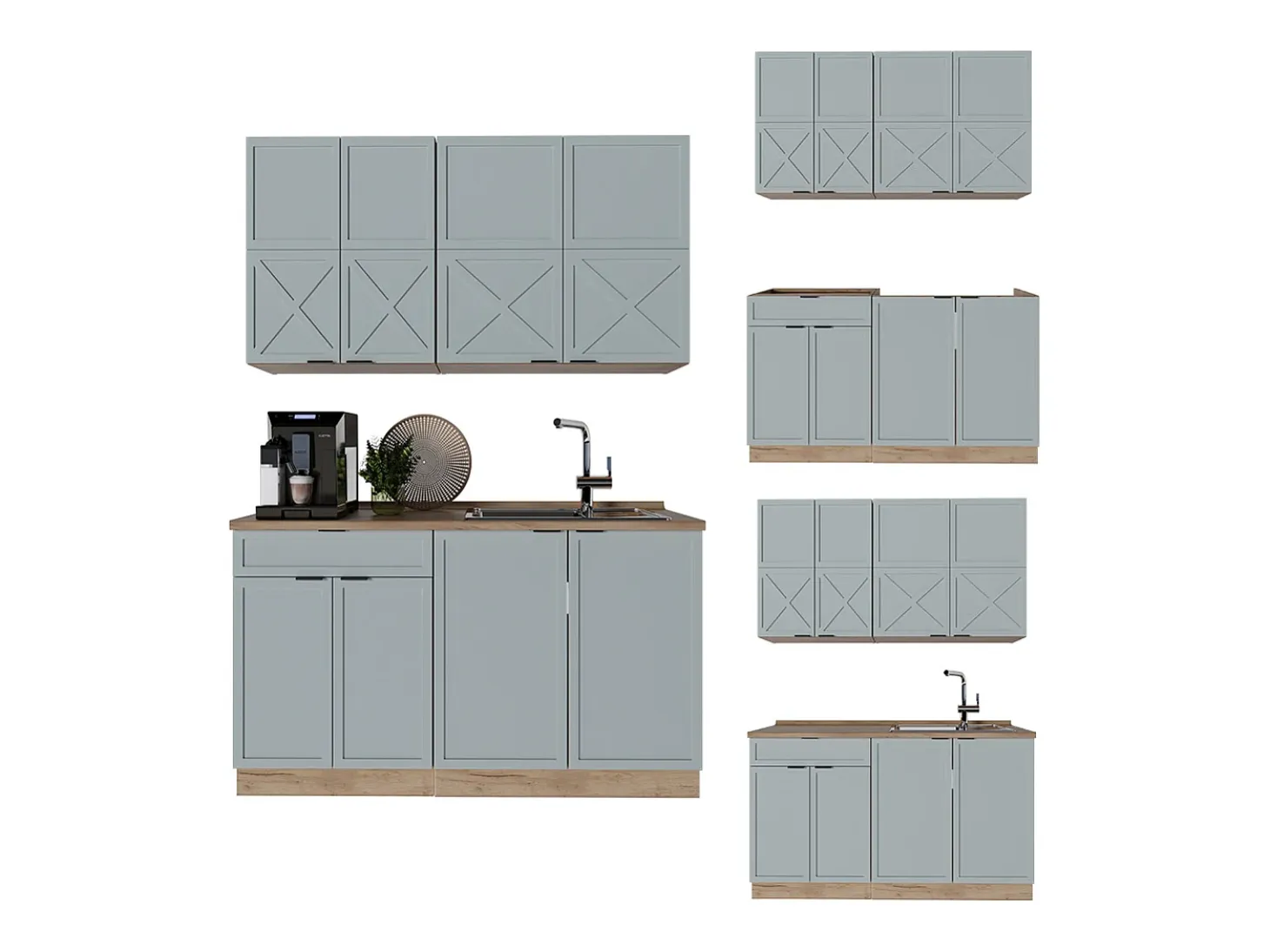 Cocina para solteros roble azul claro/gris dorado 140x60x81.6 fame-line
