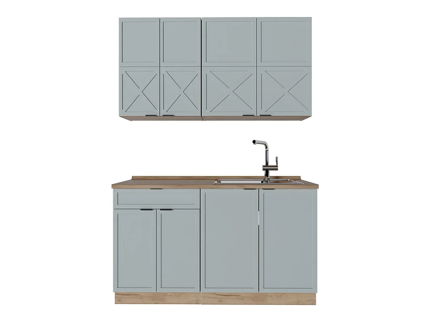 Cocina para solteros roble azul claro/gris dorado 140x60x81.6 fame-line