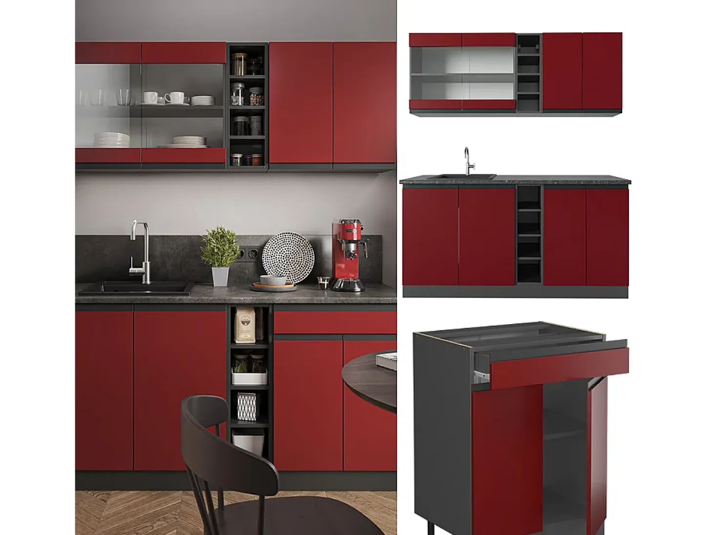 Cocina para solteros rojo/antracita 160x46x81.6 r-line