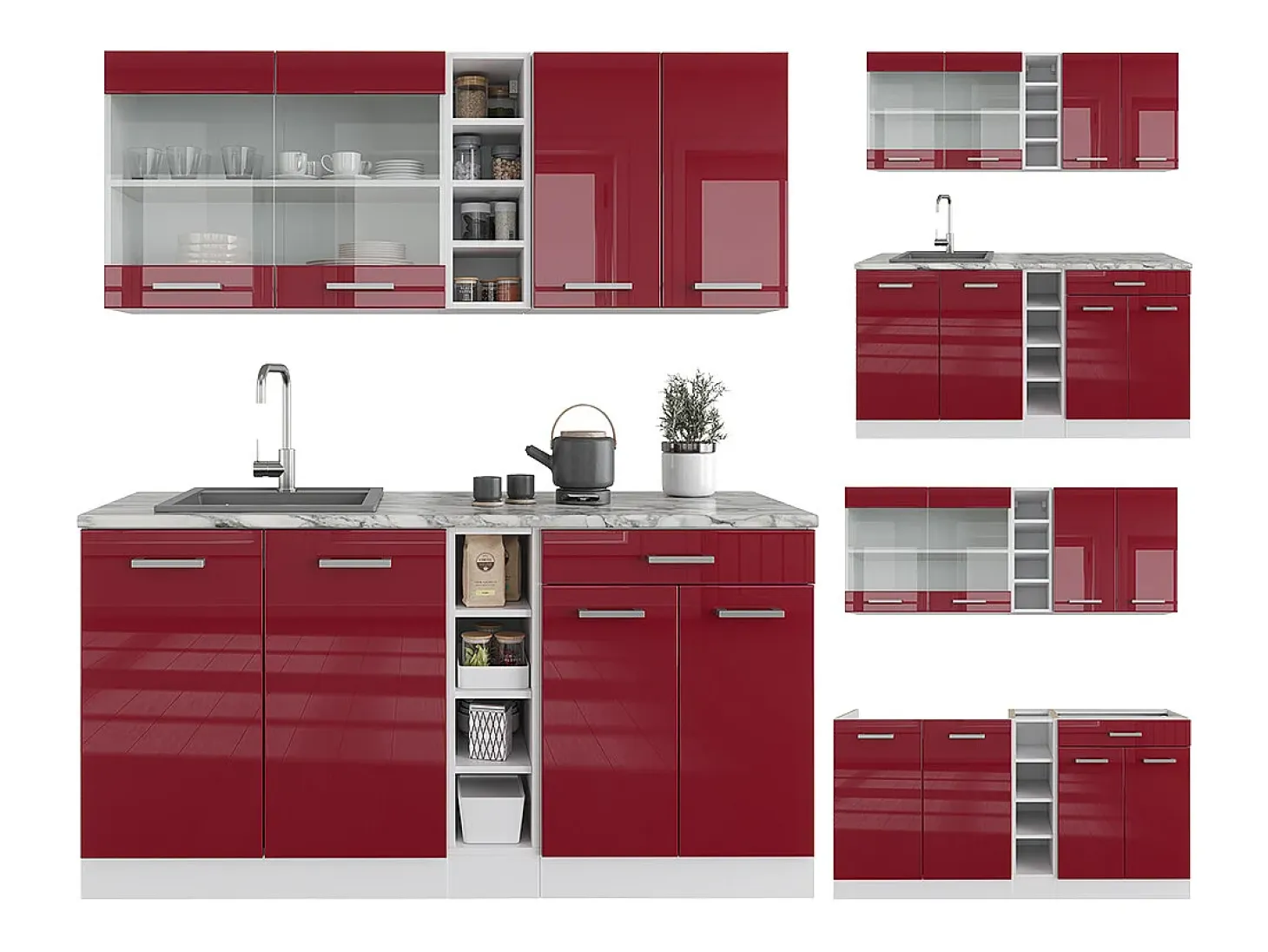 Cocina para solteros rojo brillo intenso/blanco 160x46x81.6 r-line