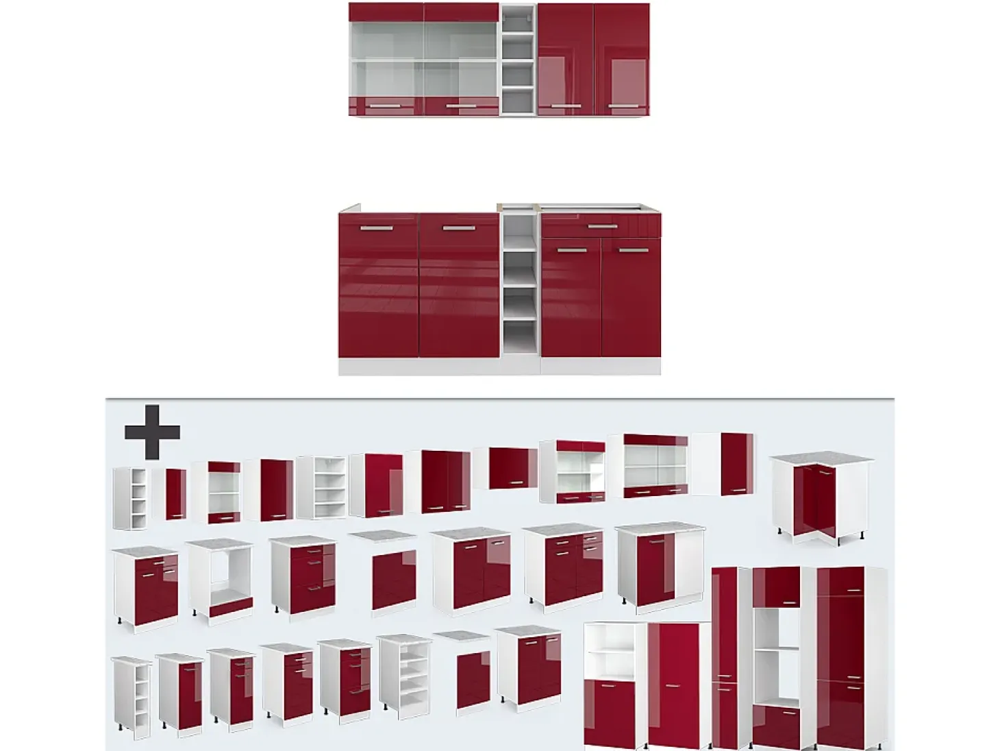 Cocina para solteros rojo brillo intenso/blanco 160x46x81.6 r-line