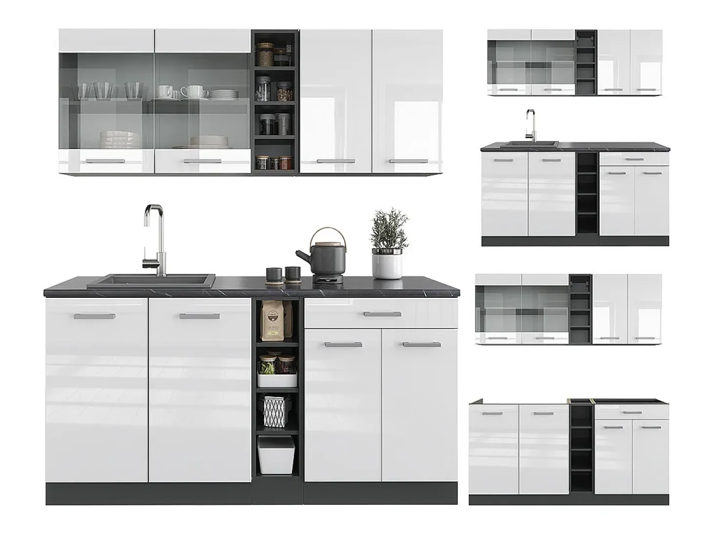 Cocina versátil blanco brillo/antracita 160x60x81.6 r-line