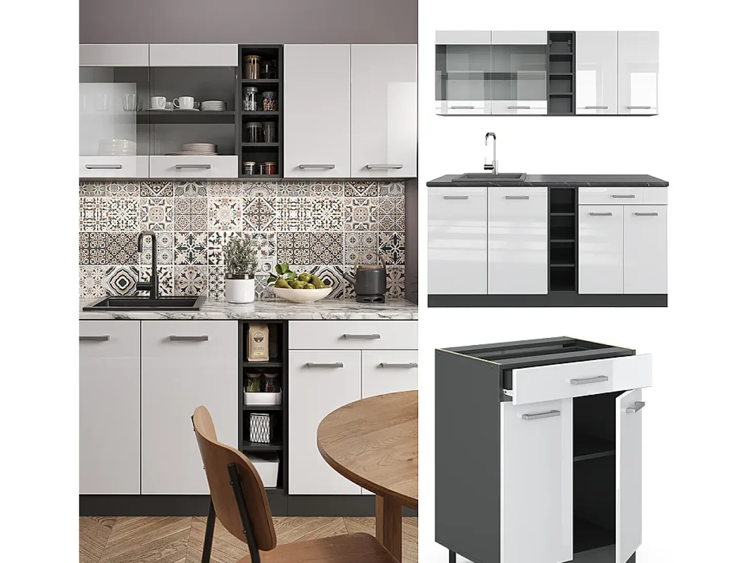 Cocina versátil blanco brillo/antracita 160x60x81.6 r-line