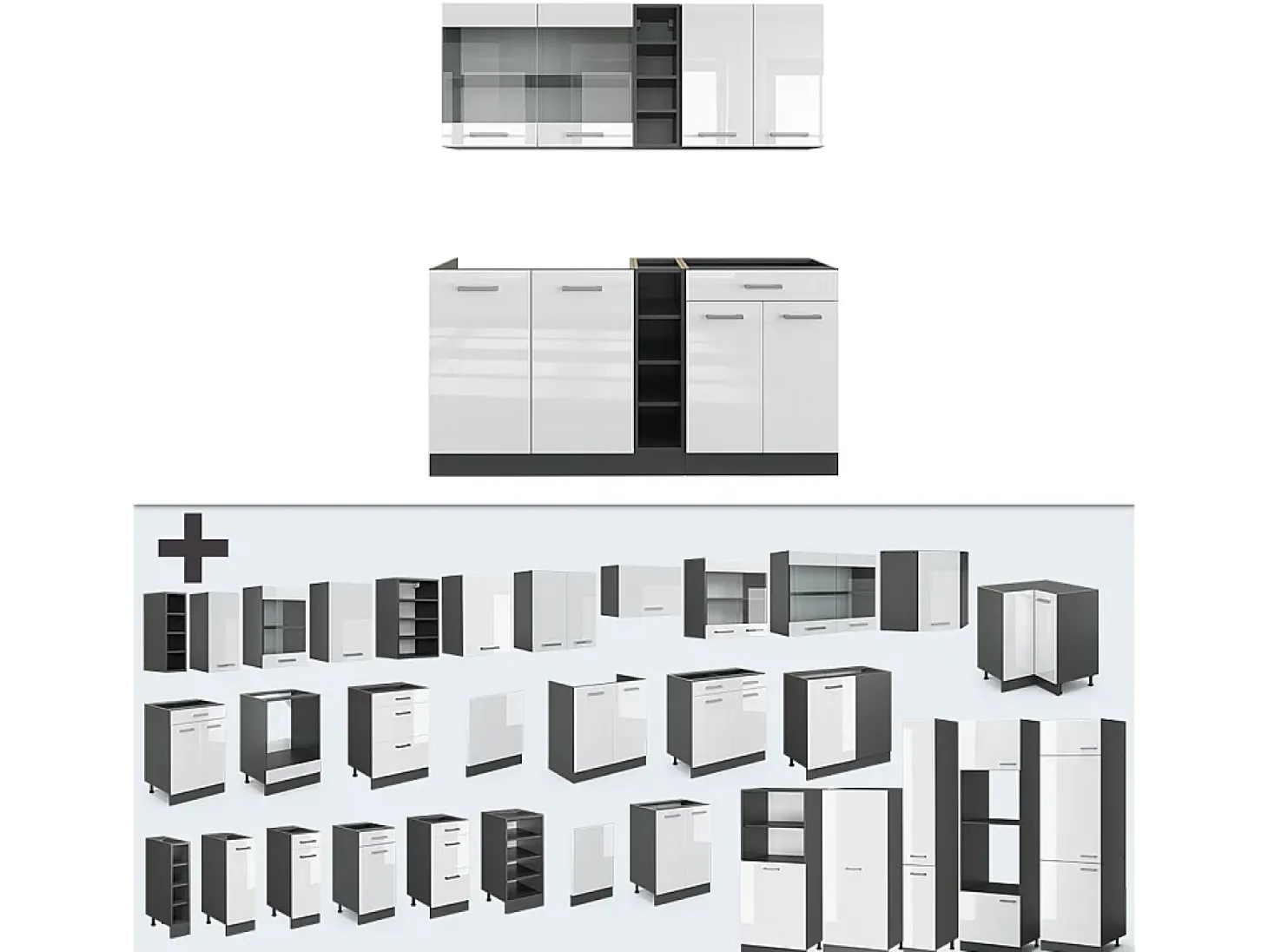 Cocina versátil blanco brillo/antracita 160x60x81.6 r-line