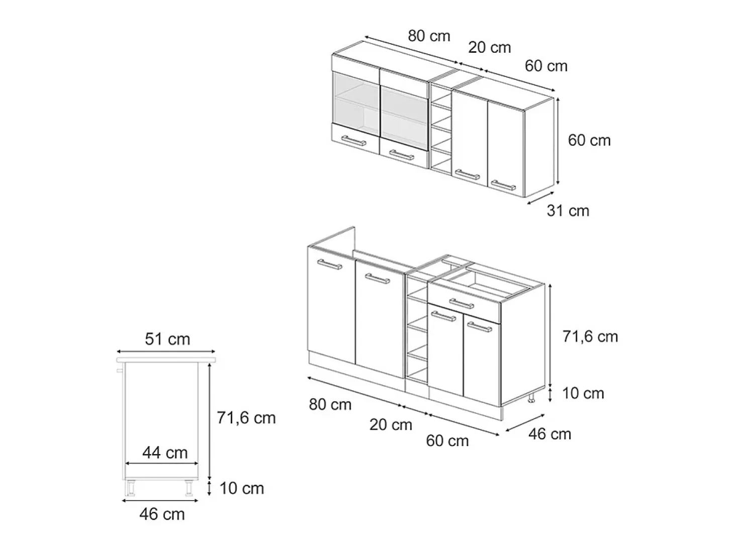 Cocina versátil gris noble/roble dorado 160x60x81.6 r-line