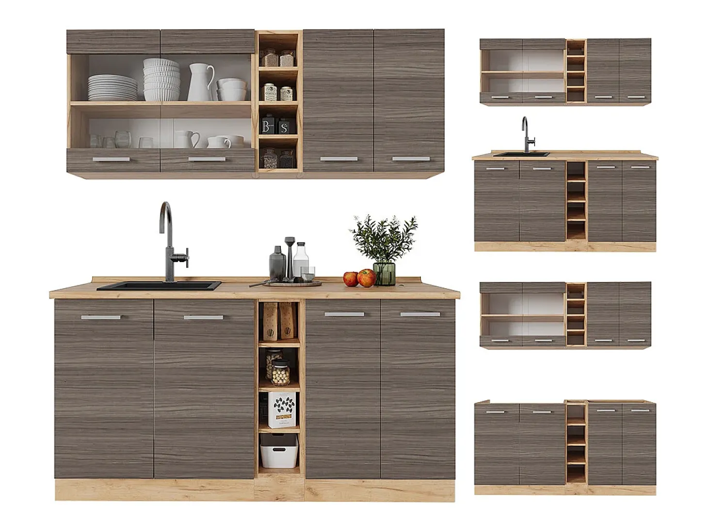 Cocina versátil gris noble/roble dorado 160x60x81.6 r-line