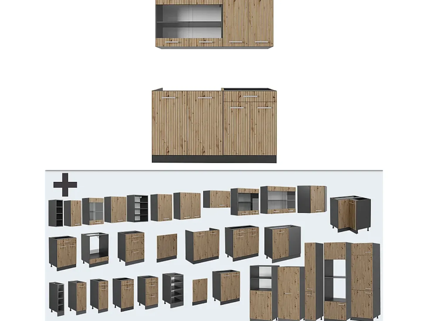 Cocina versátil roble artesanal/antracita 140x46x81.6 r-line