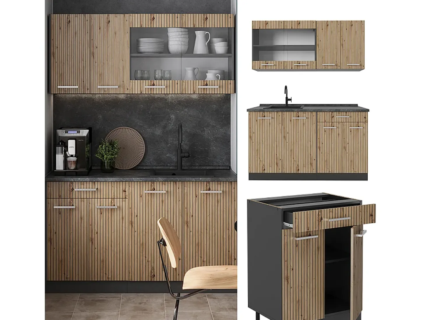 Cocina versátil roble artesanal/antracita 140x46x81.6 r-line