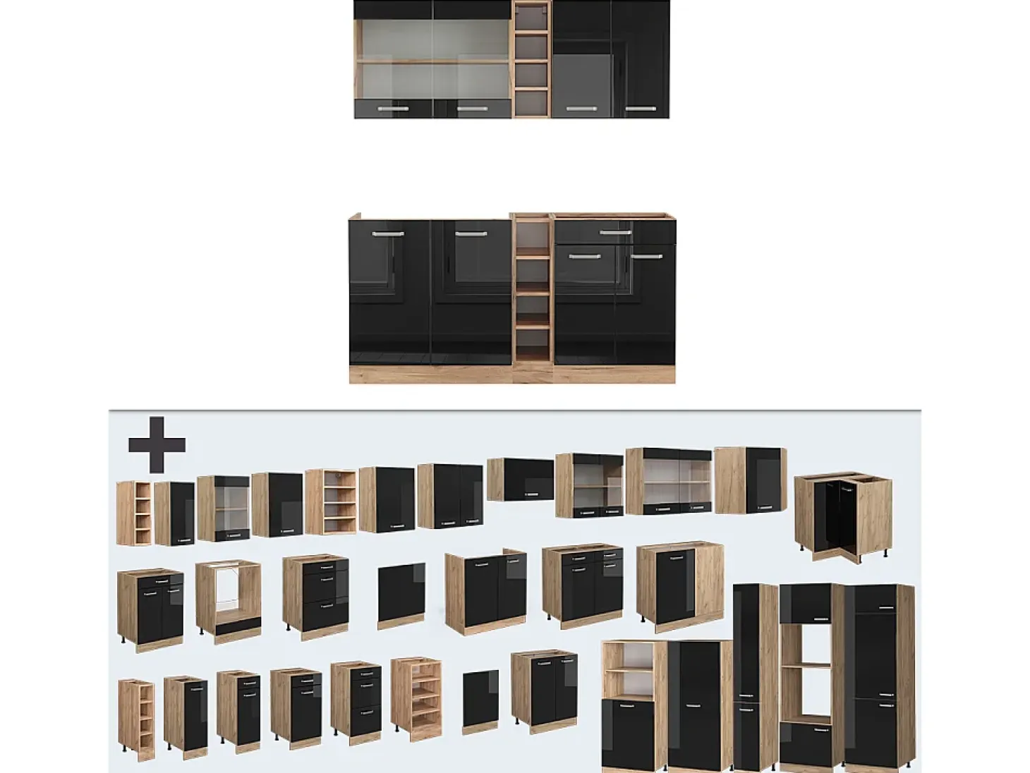 Cocina versátil roble negro/dorado de alto brillo 160x60x81.6 r-line