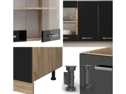 Cocina versátil roble negro/dorado de alto brillo 140x60x81.6 r-line