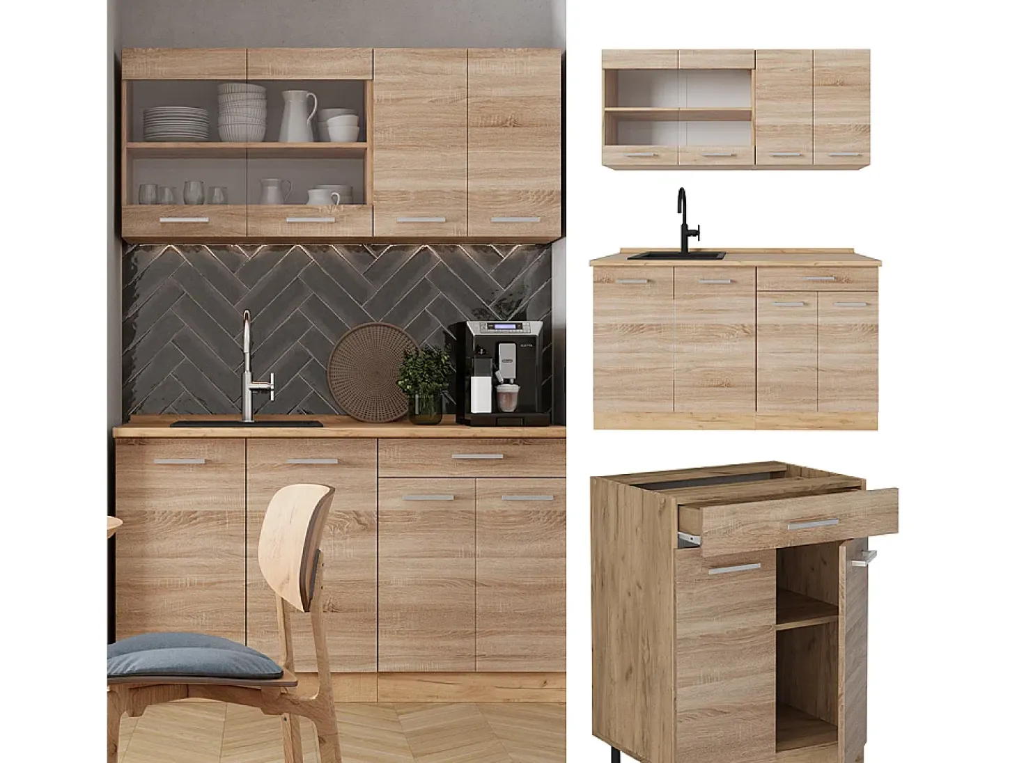 Cocina versátil roble sonoma/goldkraft 140x60x81.6 r-line