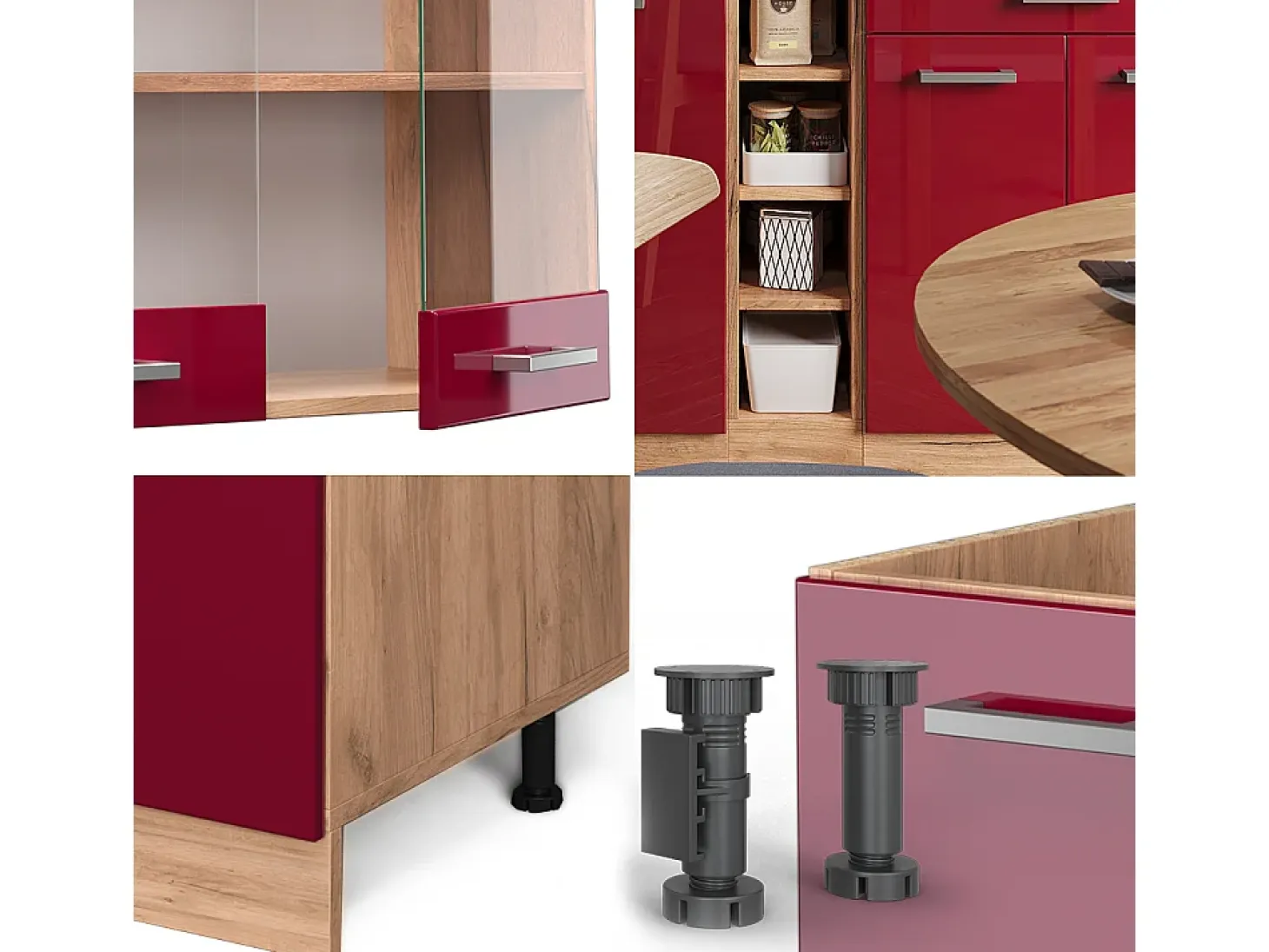 Cocina versátil rojo brillo intenso/roble dorado 160x60x81.6 r-line