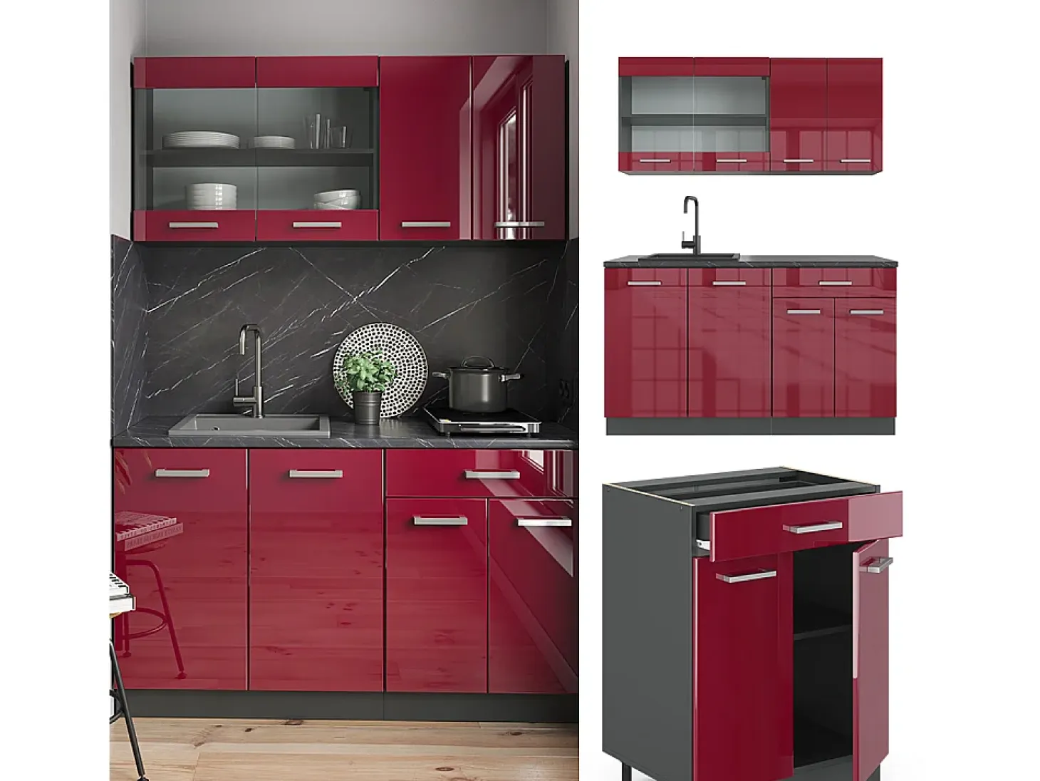 Cocina versátil rojo brillo intenso/antracita 140x60x81.6 r-line