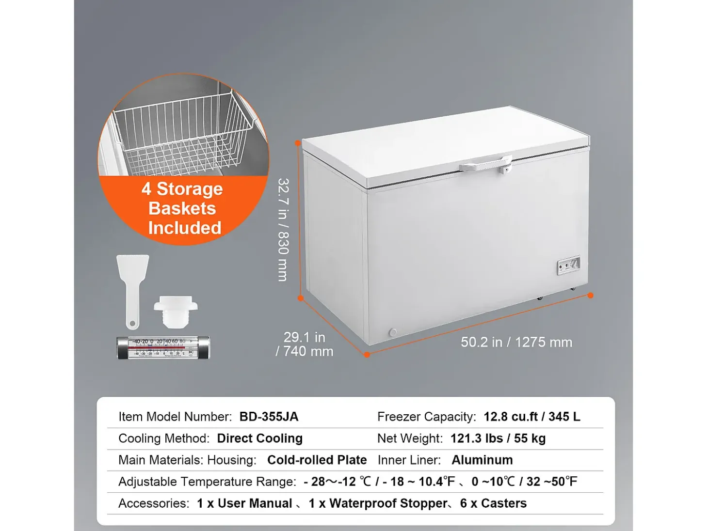 Congelador Horizontal SucceBuy de 345 L con 4 Cestas