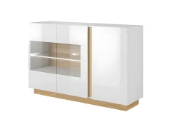 Conjunto aparador y mueble TV blanco brillante y natural - Comedor luminoso MURARI