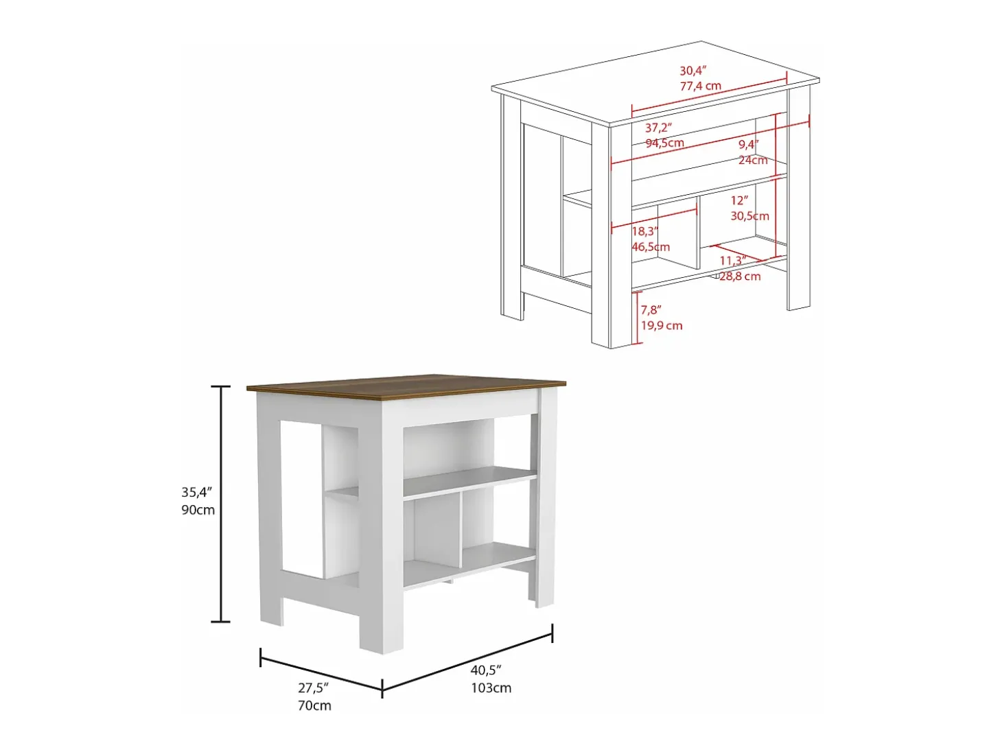 Conjunto Caledon de Cocina, Isla de Cocina + Módulo Superior de Pared