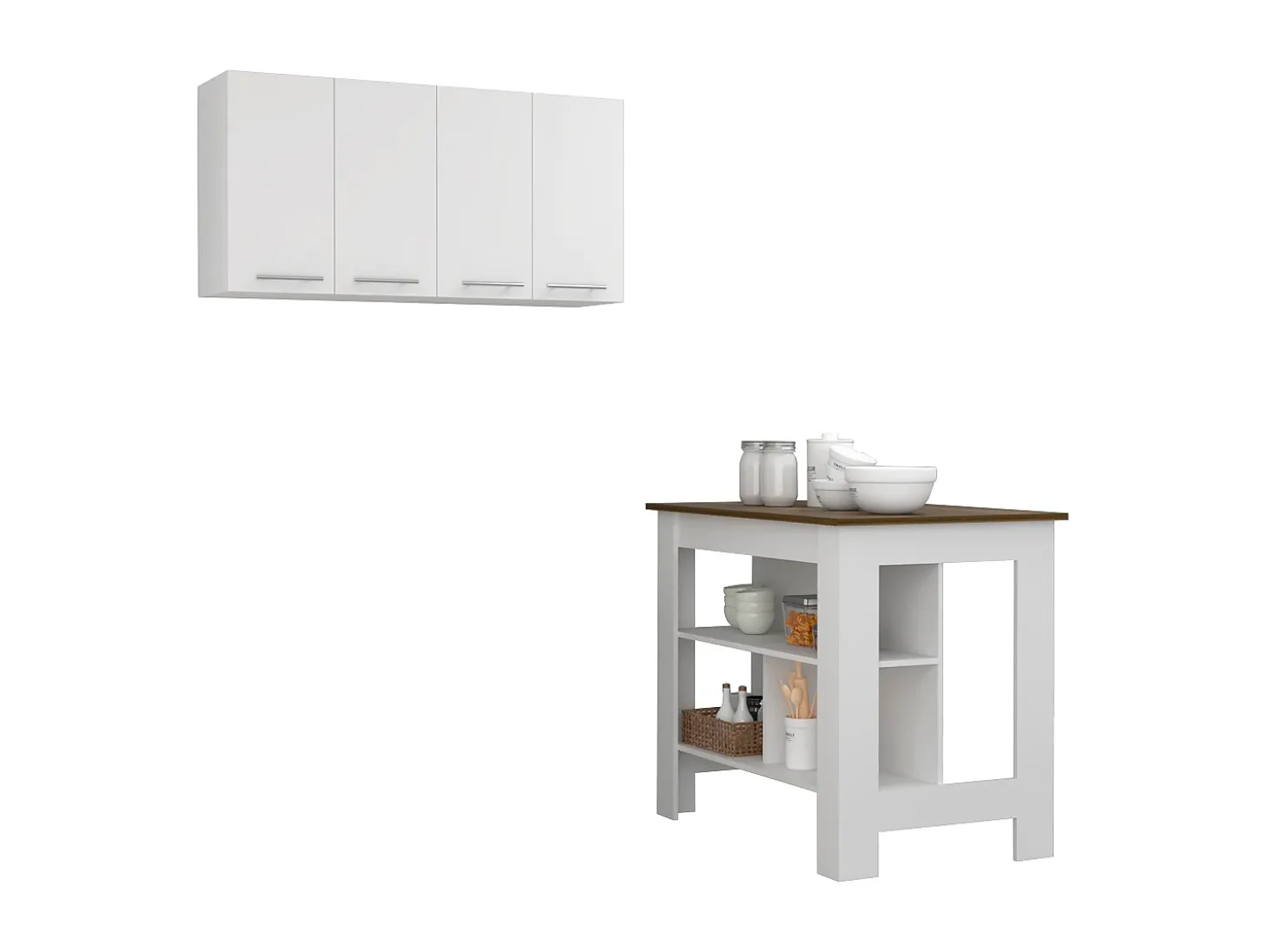 Conjunto Caledon de Cocina, Isla de Cocina + Módulo Superior de Pared