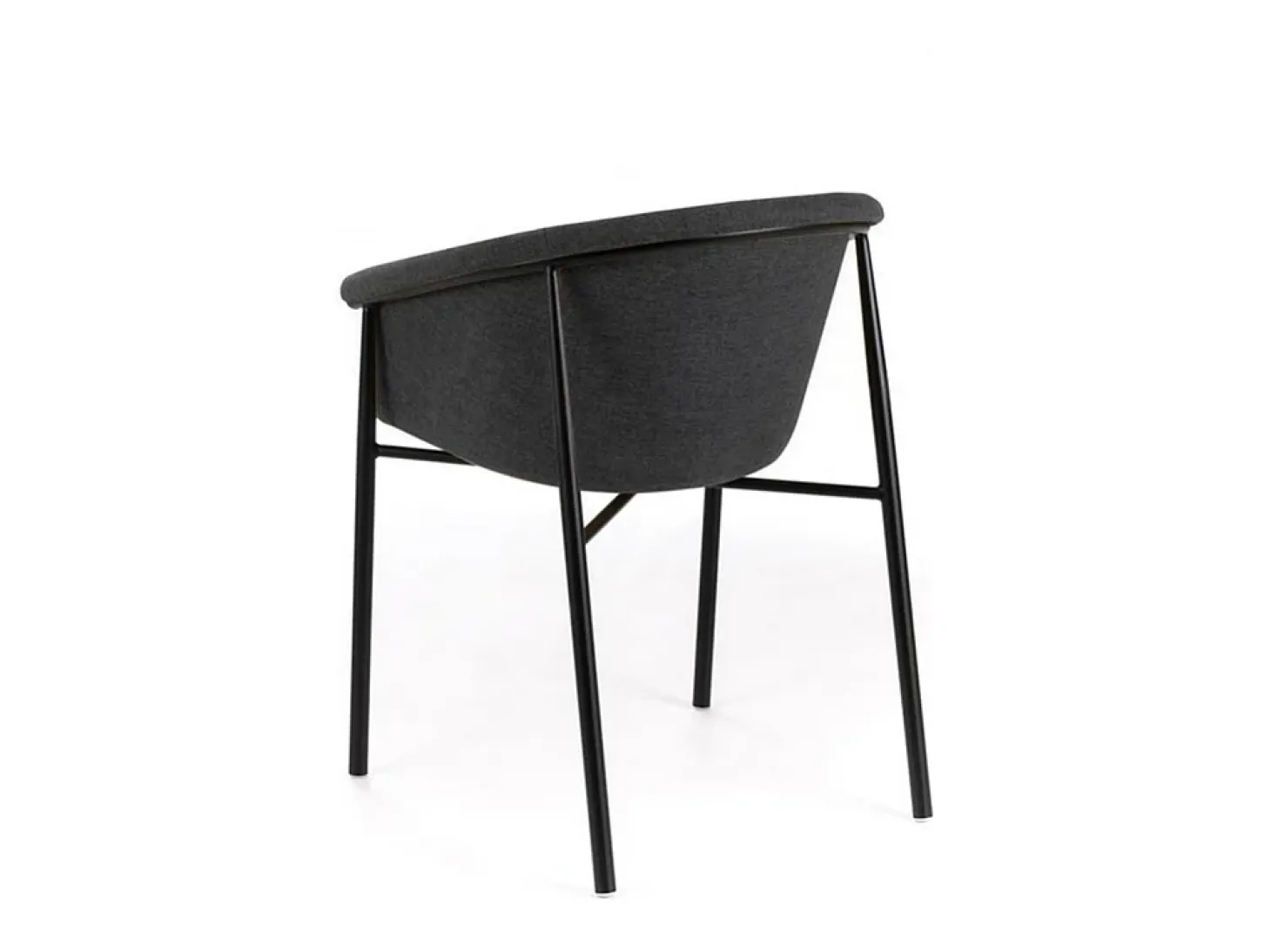 Conjunto de 4 elegantes sillas modernas de tela "Orchidea" en gris oscuro con estructura de metal pintado.