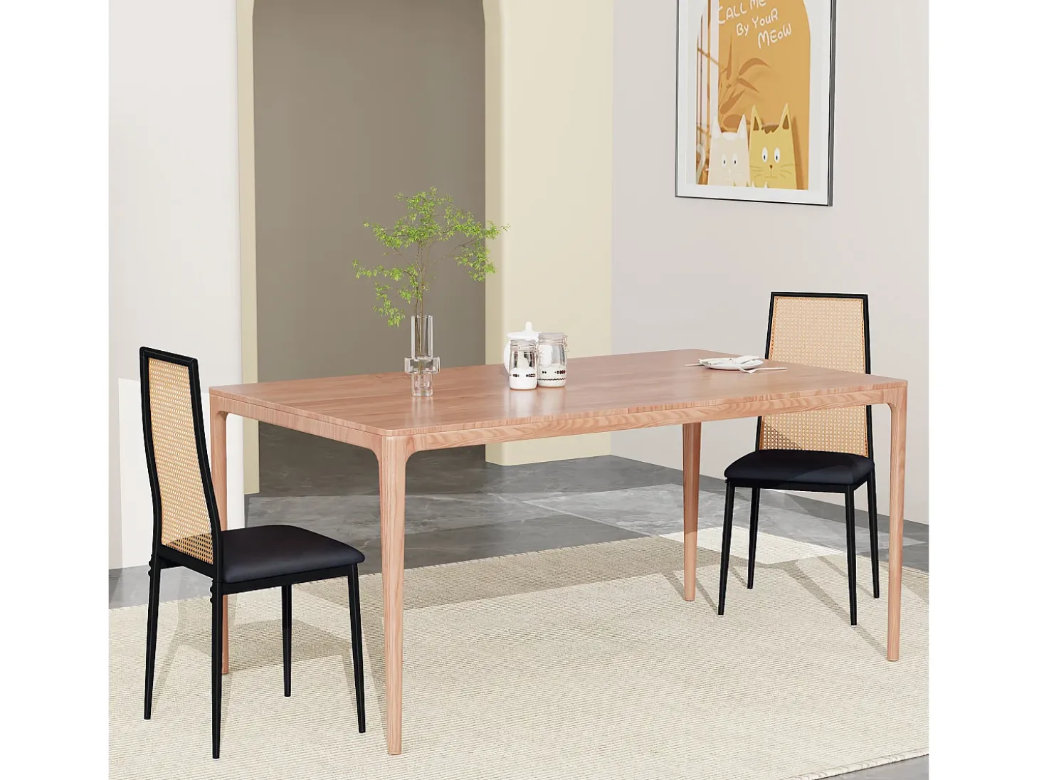 Conjunto de 2 piezas, silla de ratán, silla de comedor con respaldo alto, efecto ratán PE, color negro
