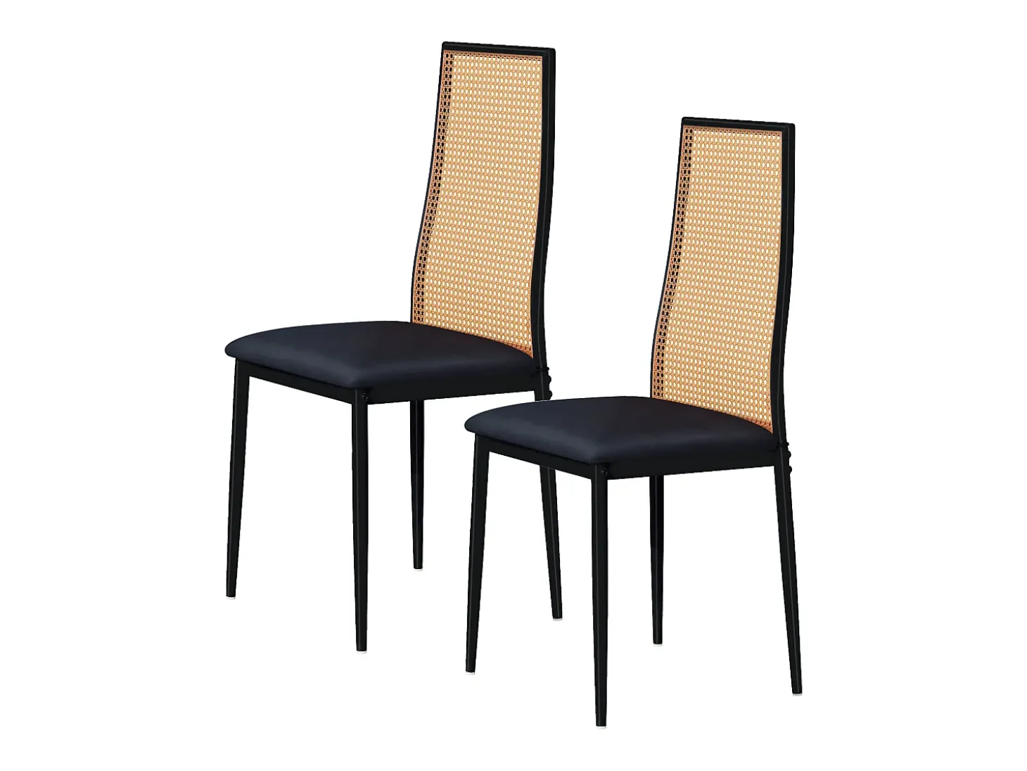 Conjunto de 2 piezas, silla de ratán, silla de comedor con respaldo alto, efecto ratán PE, color negro