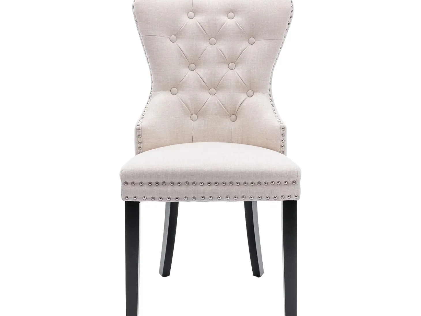 Conjunto de 2 sillas - tela y patas de madera maciza - beige