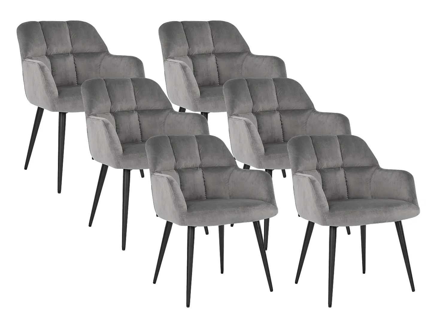 Conjunto de 6 sillas acolchadas Con reposabrazos - Terciopelo y metal negro. Gris. PEGA