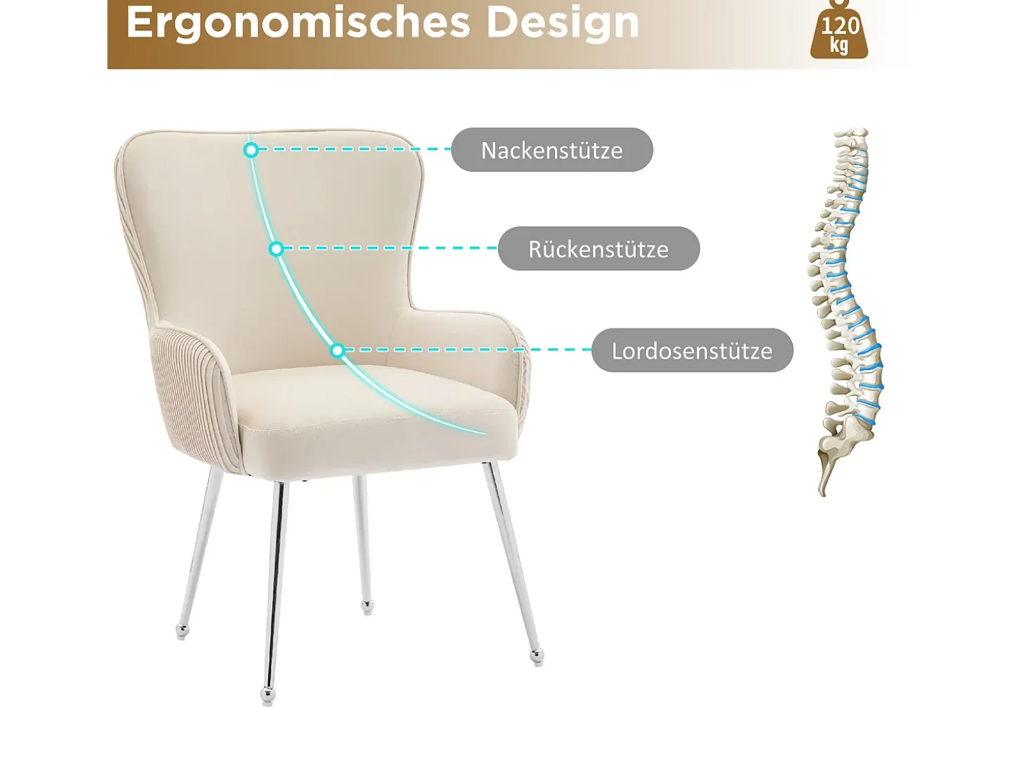 Conjunto de 4 sillas con patas de metal plateado - Terciopelo beige