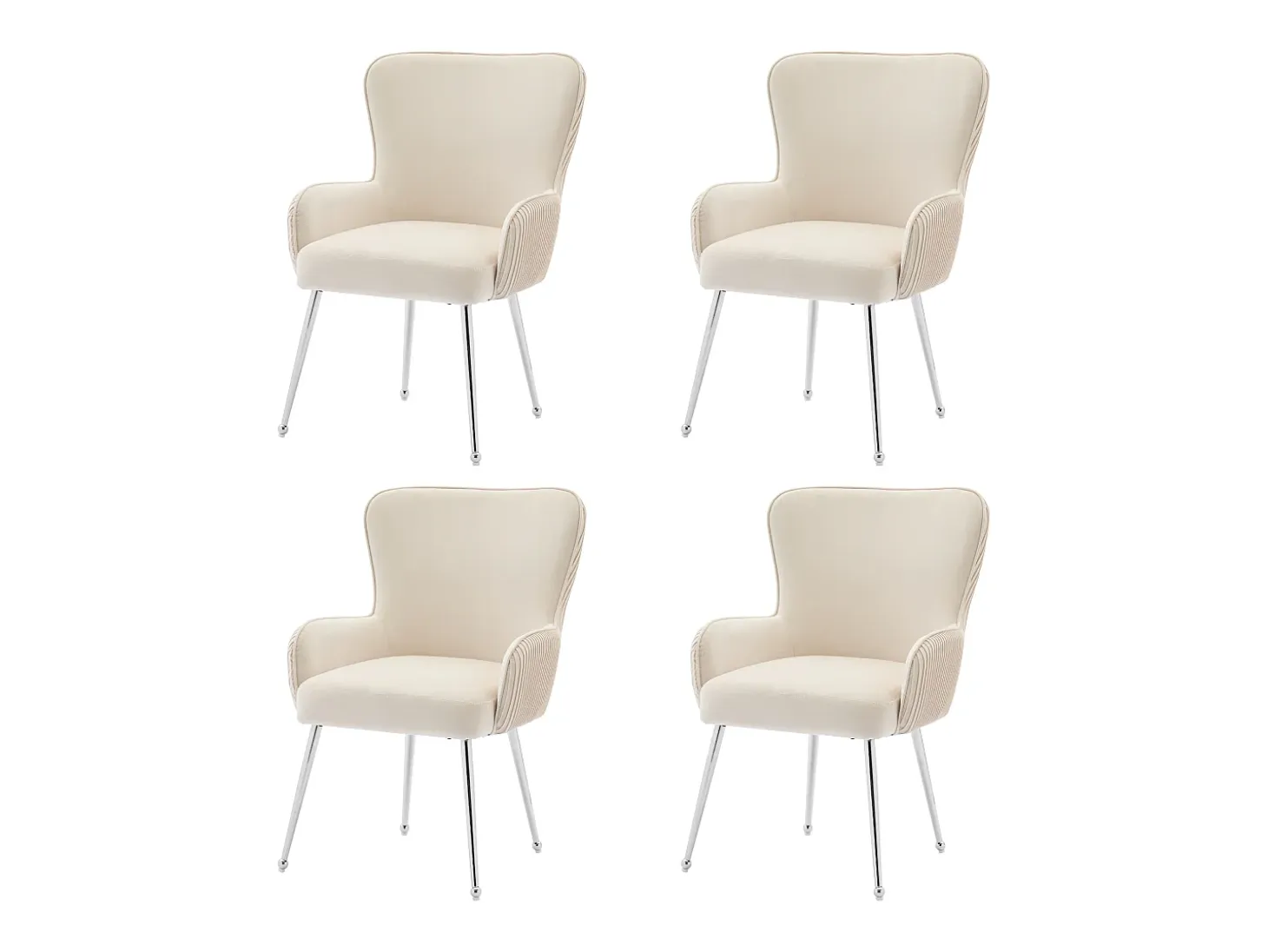 Conjunto de 4 sillas con patas de metal plateado - Terciopelo beige