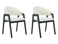 Conjunto de 2 sillas con reposabrazos en tejido bouclé y madera de caucho - Blanco y negro - SOLUNA