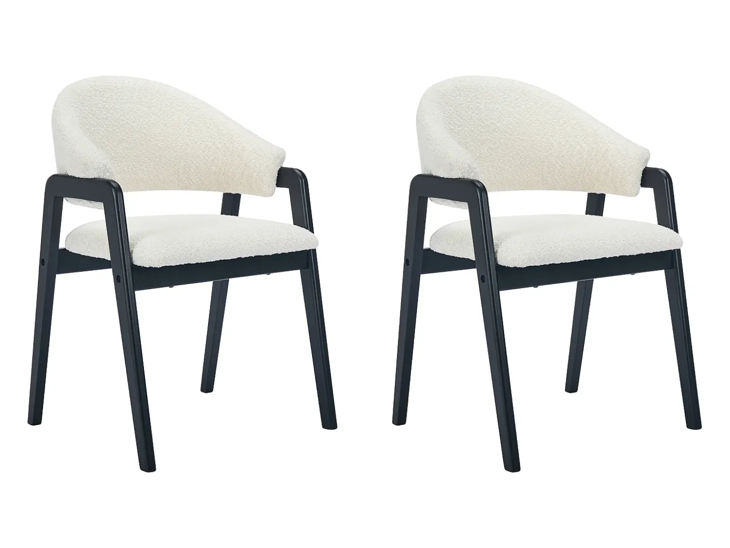 Conjunto de 2 sillas con reposabrazos en tejido bouclé y madera de caucho - Blanco y negro - SOLUNA