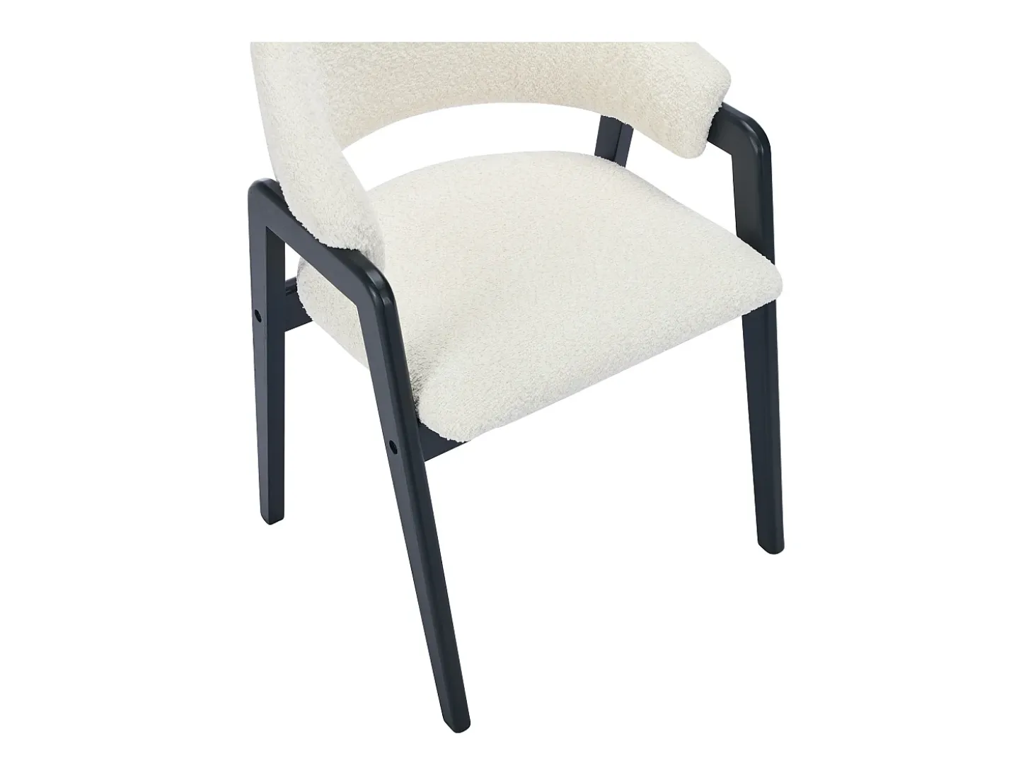 Conjunto de 2 sillas con reposabrazos en tejido bouclé y madera de caucho - Blanco y negro - SOLUNA