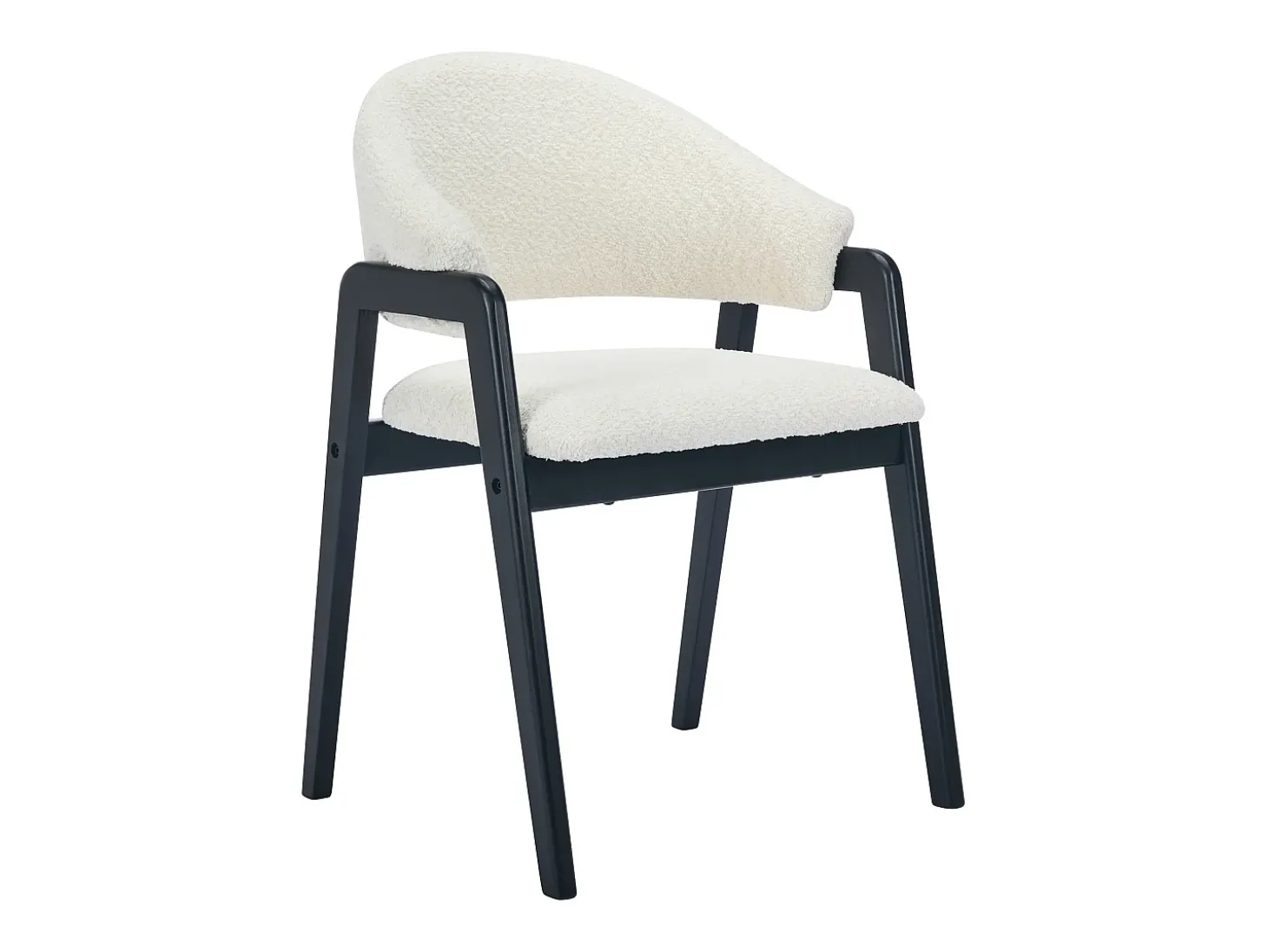 Conjunto de 2 sillas con reposabrazos en tejido bouclé y madera de caucho - Blanco y negro - SOLUNA