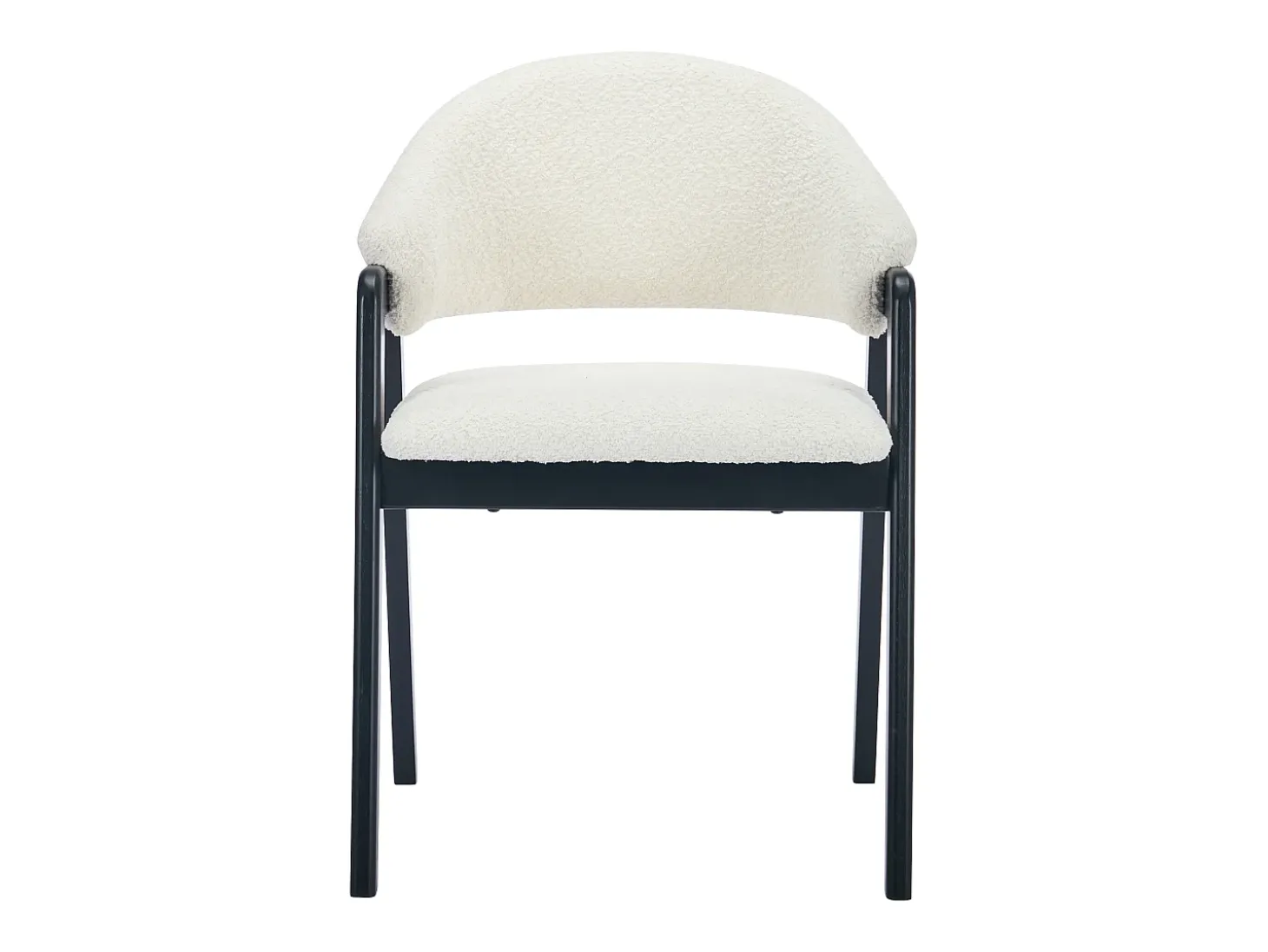 Conjunto de 2 sillas con reposabrazos en tejido bouclé y madera de caucho - Blanco y negro - SOLUNA