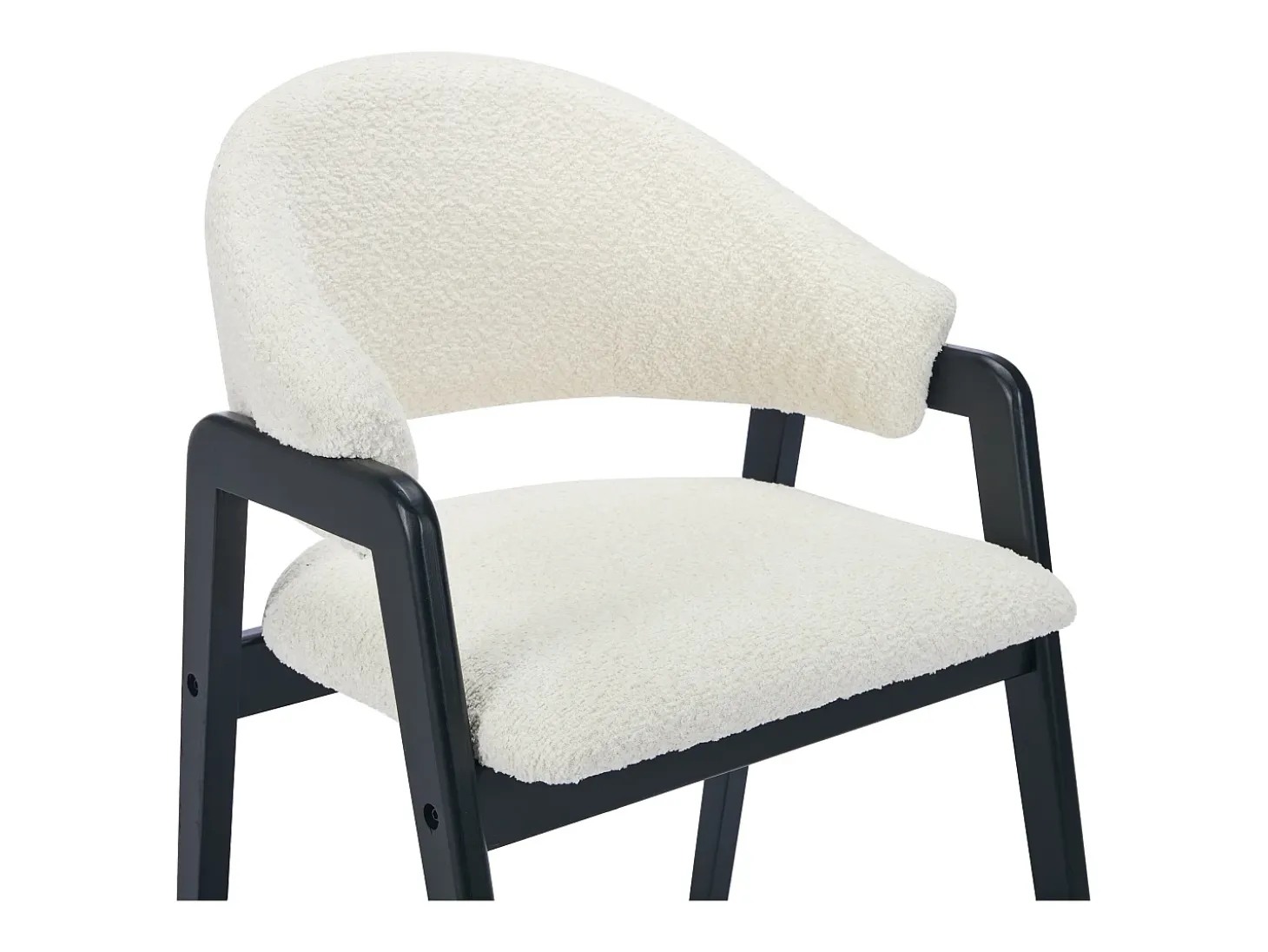 Conjunto de 2 sillas con reposabrazos en tejido bouclé y madera de caucho - Blanco y negro - SOLUNA