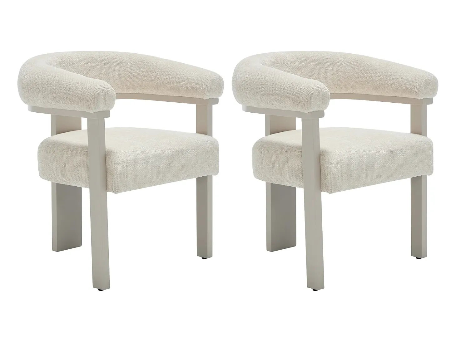 Conjunto de 2 sillas con reposabrazos en tela texturizada y madera de hevea beige - Crema - LIVELIA de Pascal Morabito