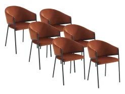 Conjunto de 6 sillas con reposabrazos de terciopelo y metal negro - Terracota - ORDIDA