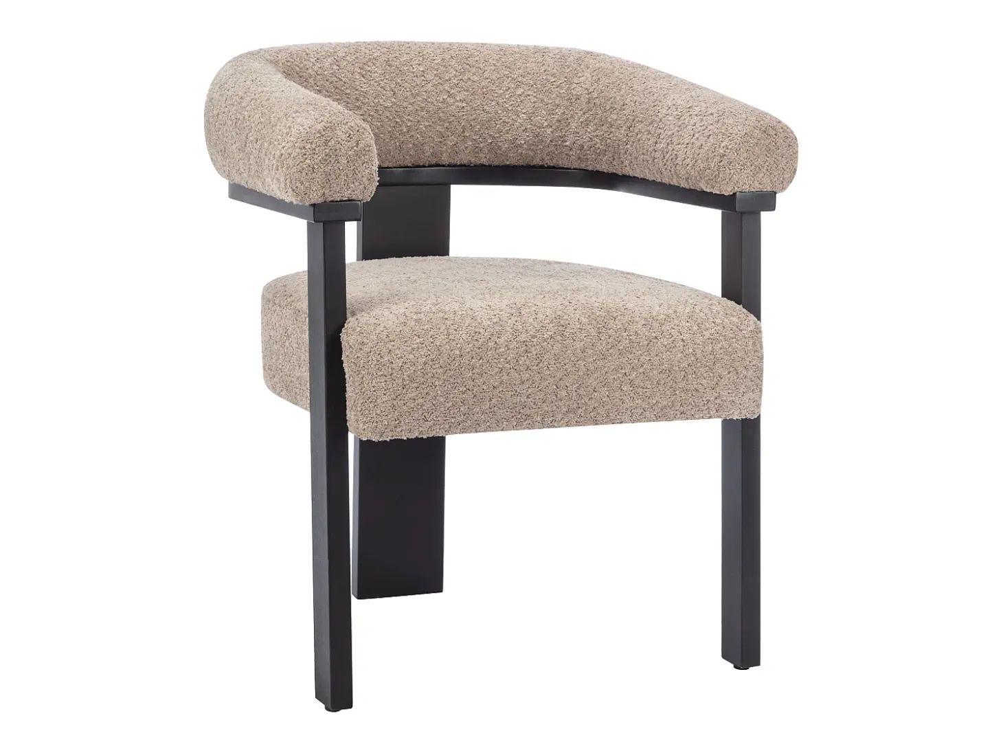 Conjunto de 2 sillas con reposabrazos en tela bouclé y madera de hevea - Topo y negro - LIVELIA