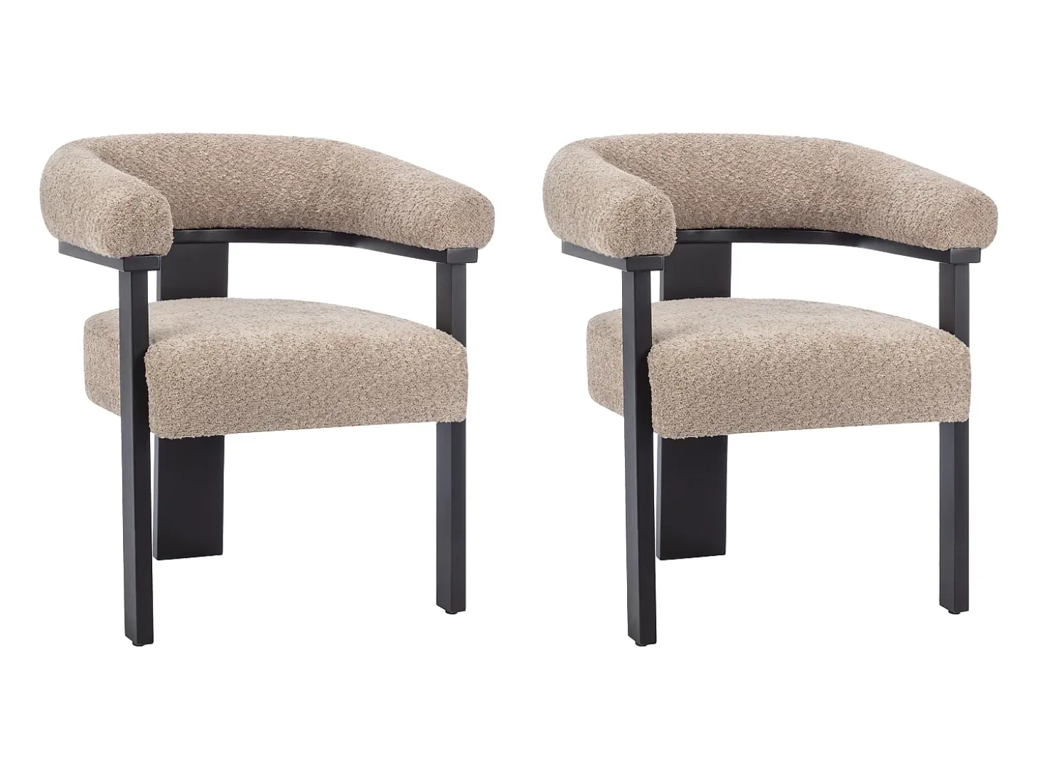 Conjunto de 2 sillas con reposabrazos en tela bouclé y madera de hevea - Topo y negro - LIVELIA