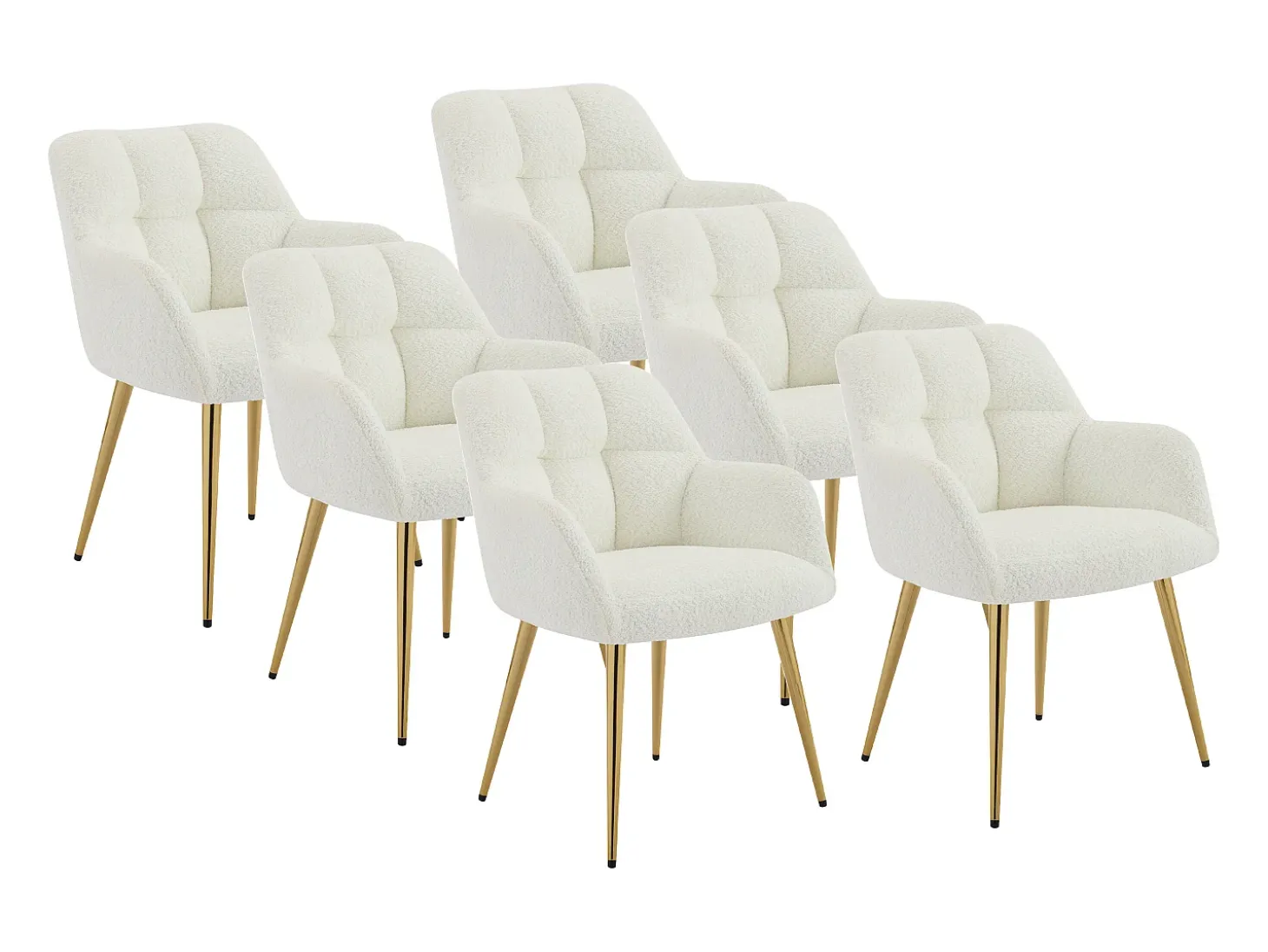 Conjunto de 6 sillas con reposabrazos - Tela de bouclé y metal dorado - Blanco - PEGA