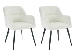 Conjunto de 2 sillas con reposabrazos de tela bouclé y metal negro - Blanco - HEKA