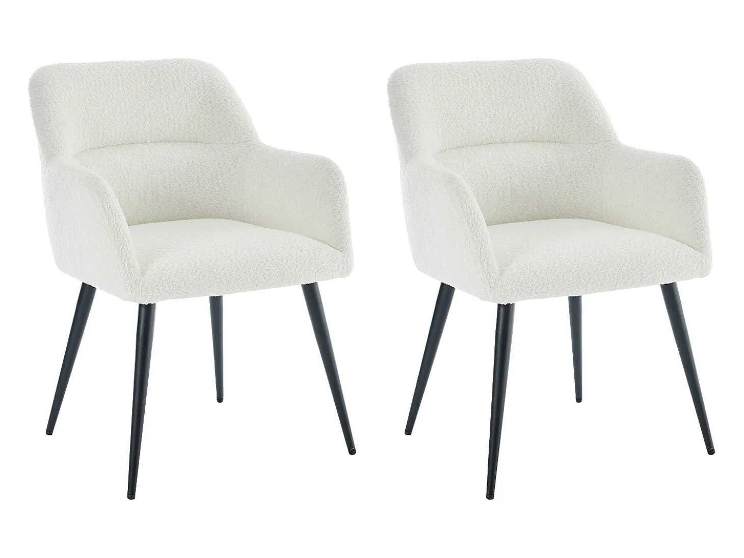 Conjunto de 2 sillas con reposabrazos de tela bouclé y metal negro - Blanco - HEKA