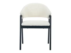 Conjunto de 6 sillas con reposabrazos en tejido bouclé y madera de caucho - Blanco y negro - SOLUNA