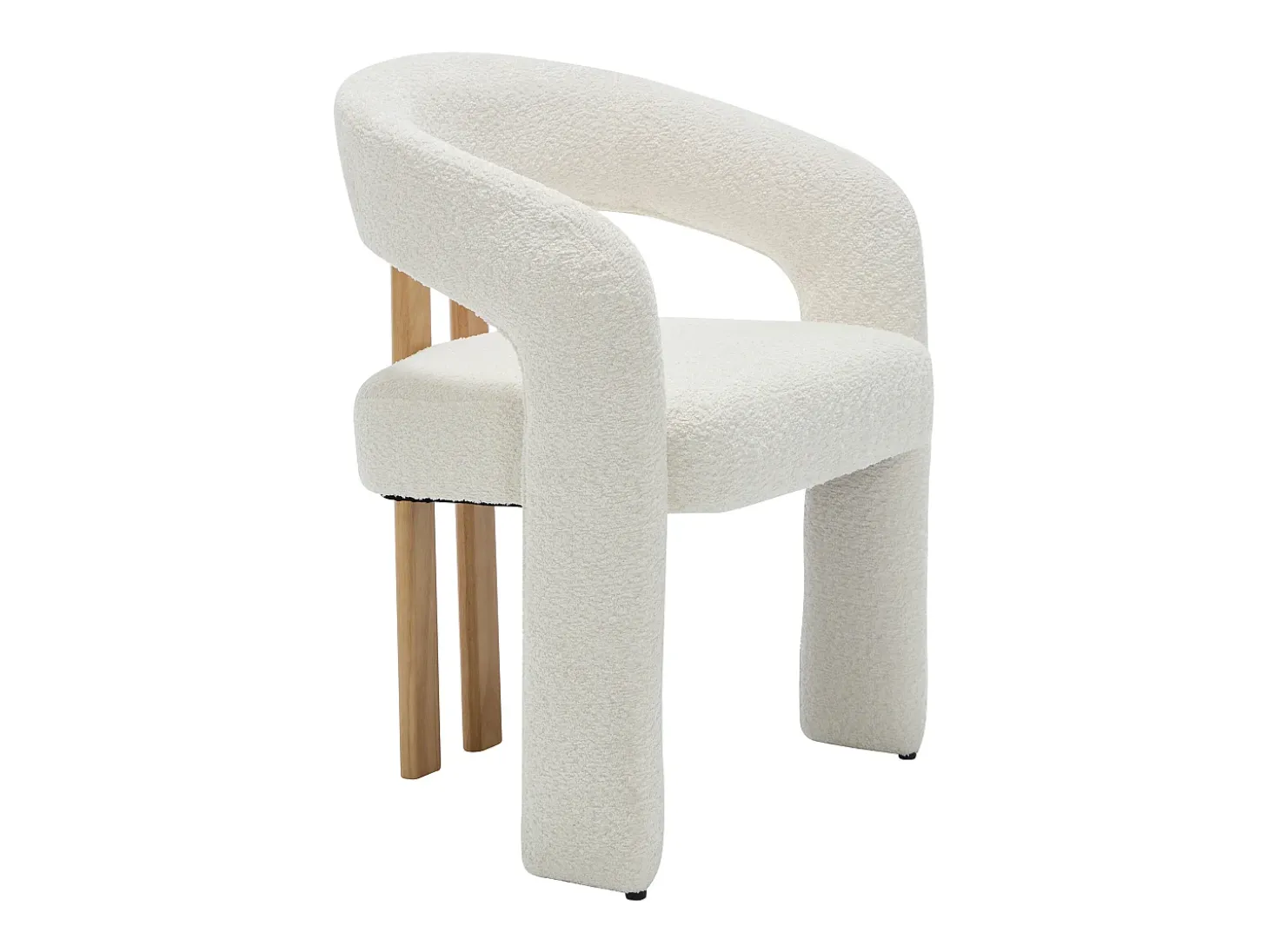 Conjunto de 2 sillas con reposabrazos en tela bouclé y madera de hevea - Blanco - NORETI