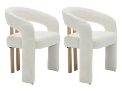 Conjunto de 2 sillas con reposabrazos en tela bouclé y madera de hevea - Blanco - NORETI